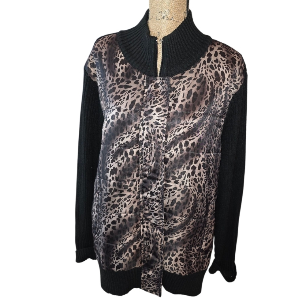 Lane Bryant Leopard Print Cardigan Coatigan with Black Sleeves Plus Size 22‎ 24